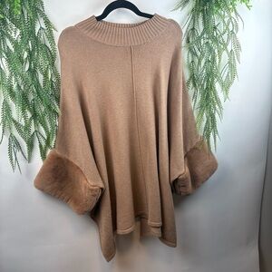 Alfani poncho sweater cape. Faux fur cuffs. Camel colour. Size 3x